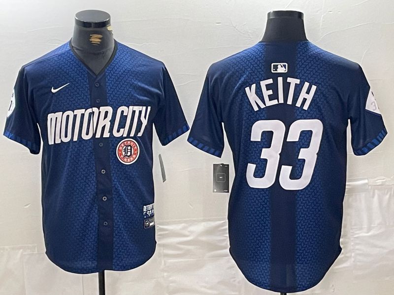 Men Detroit Tigers #33 Keith Blue City Edition Nike 2024 MLB Jersey style 2